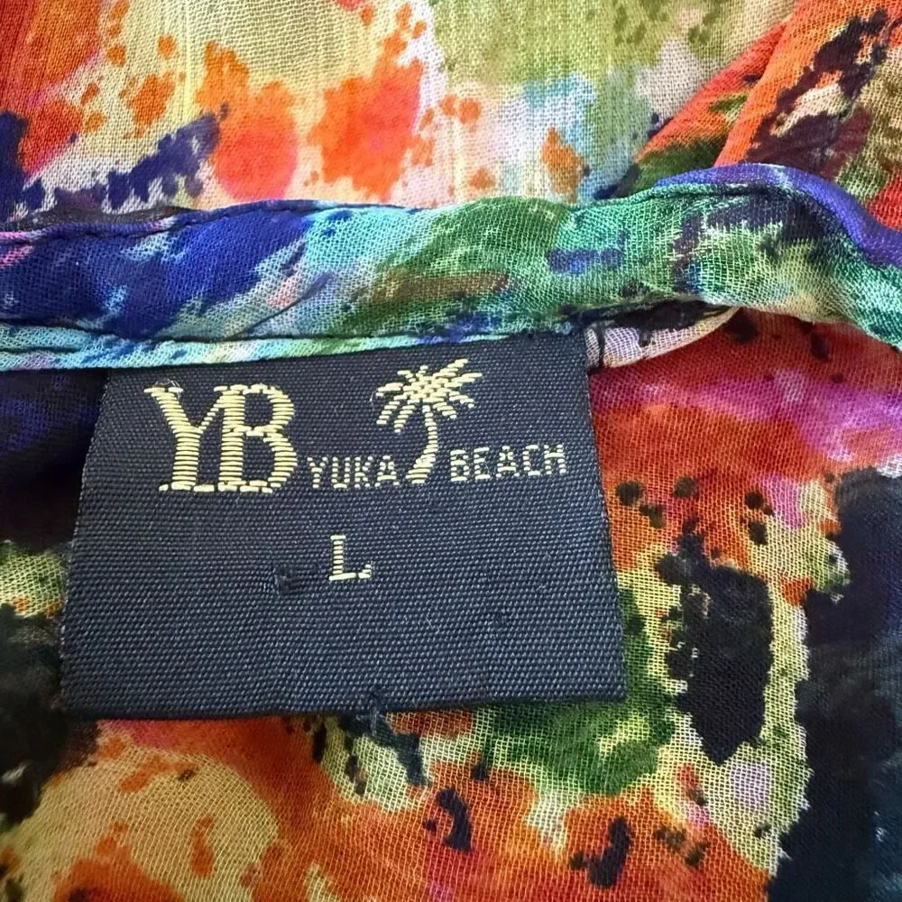 Yuka Beach YB Sheer Watercolor Floral Swimsuit Cover Up Sz L Beach, Swim, Vacay